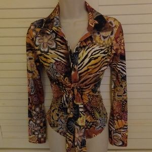 Vintage BOHO CHIC Pretty Animal/Floral Tie Top
